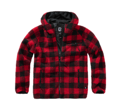 Brandit Worker geacă fleece cu glugă Teddyfleece, roșie/neagră