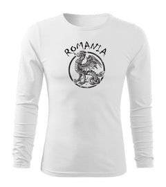 DRAGOWA Fit-T tricou cu mânecă lungă dragon românesc, alb