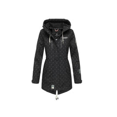 Marikoo ZIMTZICKE P geacă softshell pentru femei de iarnă cu glugă, neagră cu puncte