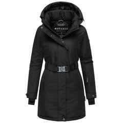 Navahoo FROSTKUSS 14 parka de iarnă pentru femei cu glugă detașabilă și centură, neagră