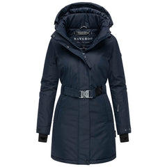 Navahoo FROSTKUSS 14 parka de iarnă pentru femei cu glugă detașabilă și centură, bleumarin