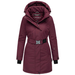 Navahoo FROSTKUSS 14 parka de iarnă pentru femei cu glugă detașabilă și centură, wine