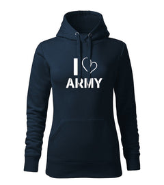 DRAGOWA hanorac de damă cu glugă I love army 320 g/m², bleumarin