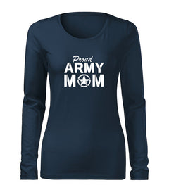 DRAGOWA Slim tricou de damă cu mânecă lungă army mom 160 g/m², bleumarin