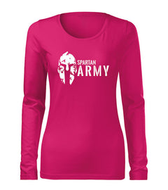 DRAGOWA Slim tricou de damă cu mânecă lungă Spartan army 160 g/m², roz