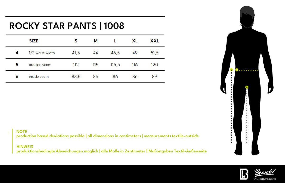 Veľkostná tabuľka Rocky Star pants