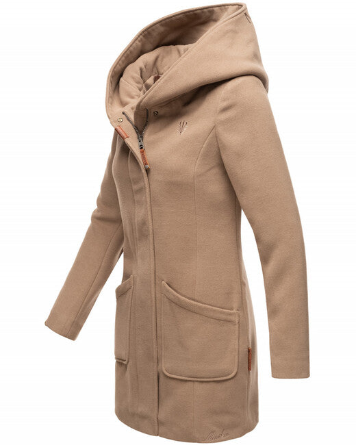 Marikoo MAIKOO palton de iarnă pentru femei cu glugă, Taupe grey