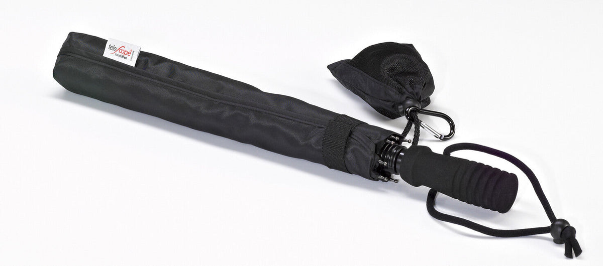 EuroSchirm teleScope handsfree umbrelă de trekking telescopică cu fixare pe rucsac UV, neagră reflectorizant