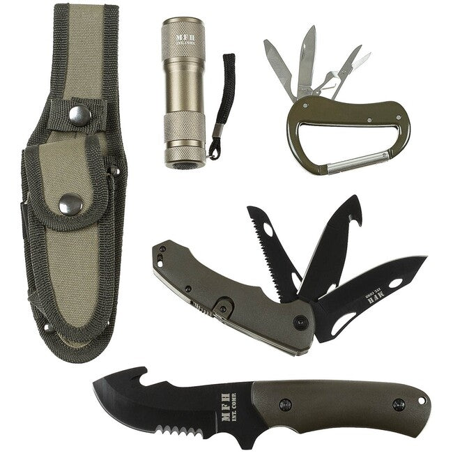 MFH set cuțite cu teacă mâner din plastic, OD green