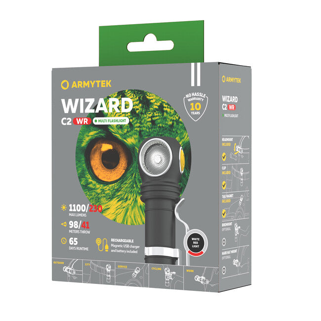 ArmyTek Wizard C2 WR lanternă frontală LED cu suport magnetic alimentare acumulator 1100 lm 3 h 65 g, White & Red
