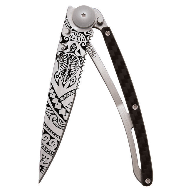 Deejo Serration briceag Carbon fiber Polynesian
