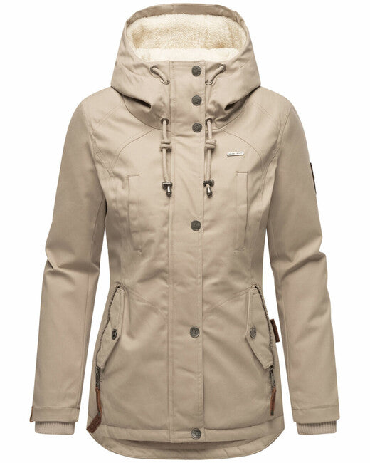 Marikoo Bikoo parka de iarnă pentru femei cu glugă, Light taupe