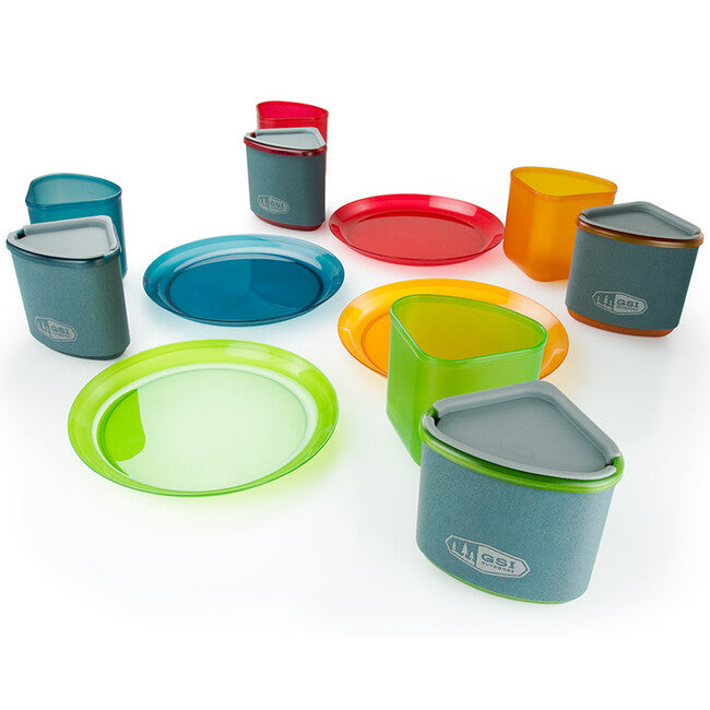 GSI Outdoors Infinity 4 Person Compact Tableset set de camping pentru tacâmuri pentru 4 persoane, Multicolor