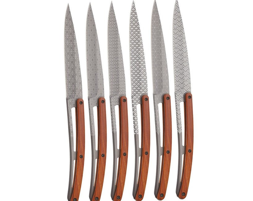 Deejo Tattoo Geometry set 6 cuțite de friptură suprafață mată coralwood design