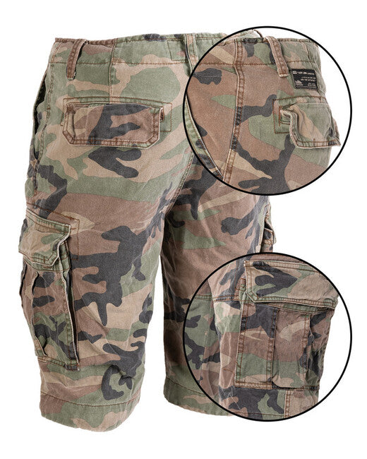 Mil-Tec VINTAGE pantaloni scurți din bumbac prespălat, woodland