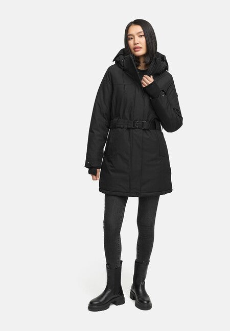 Navahoo FROSTKUSS 14 parka de iarnă pentru femei cu glugă detașabilă și centură, neagră