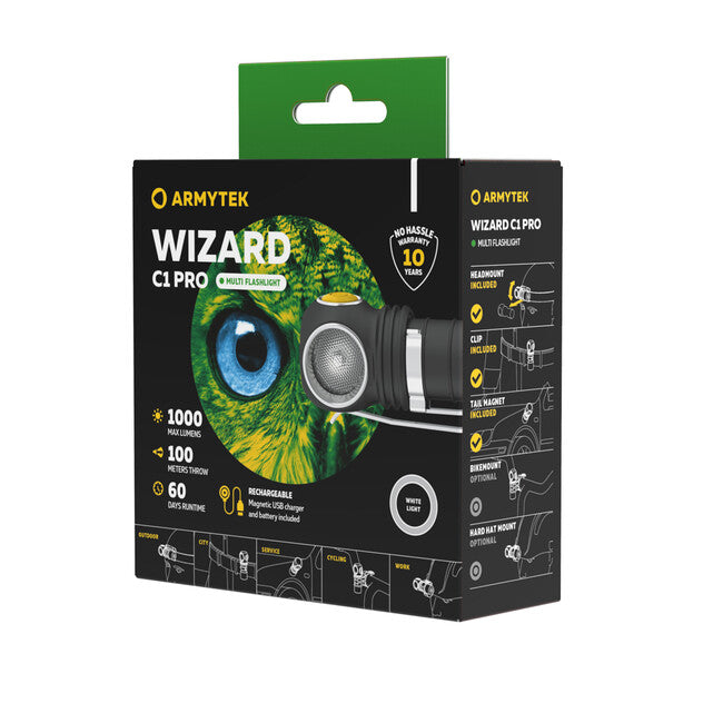 ArmyTek Wizard C1 Pro LED lanternă frontală cu suport magnetic și alimentare din acumulator Magnet White, 1000 lm, 1440 h, 55 g
