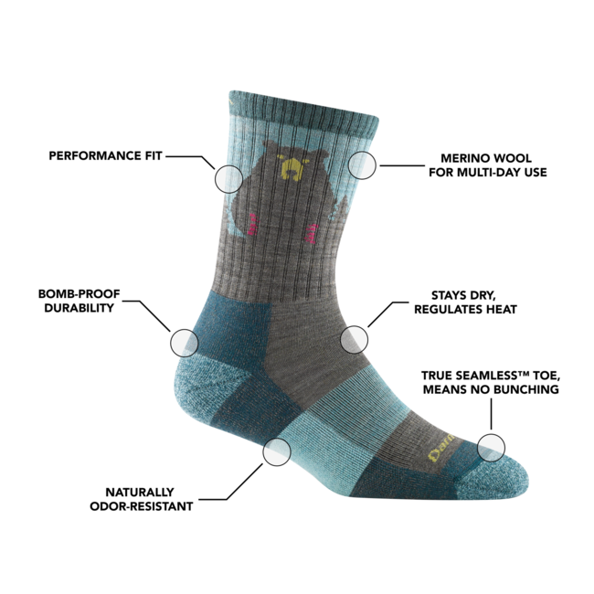 Darn Tough Bear Town Micro Crew șosete ușoare cu pernă, Purple