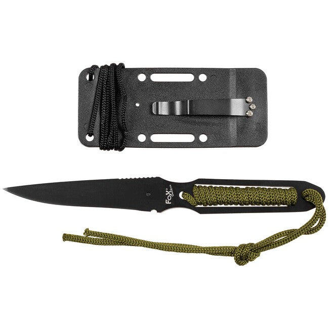 Fox Outdoor Action II cuțit, negru, mâner înfășurat, cu teacă