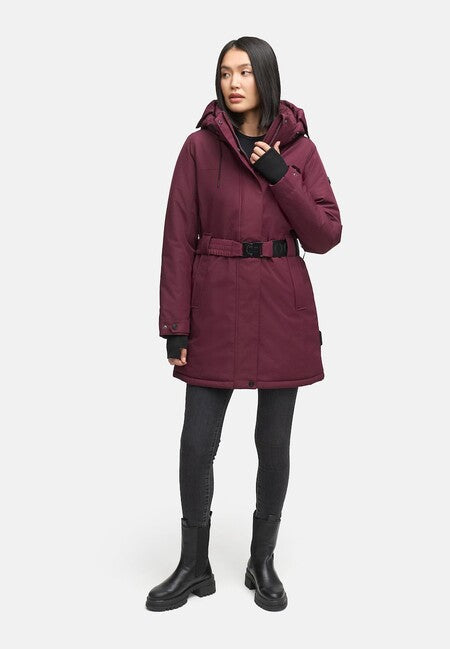 Navahoo FROSTKUSS 14 parka de iarnă pentru femei cu glugă detașabilă și centură, wine