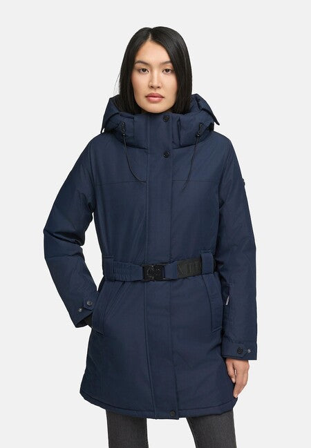 Navahoo FROSTKUSS 14 parka de iarnă pentru femei cu glugă detașabilă și centură, bleumarin