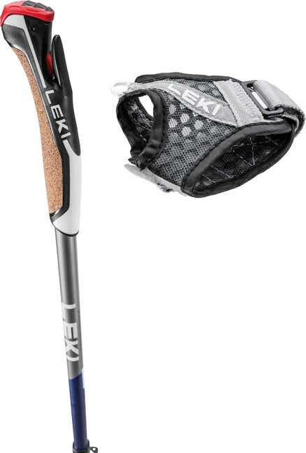 LEKI Traveller Carbon Nordic Walking bețe, albastre miezul nopții metalic închis-antracit deschis-alb, 90 - 130 cm