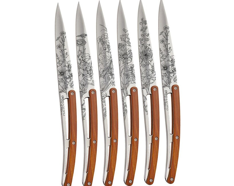 Deejo Tattoo set 6 cuțite de friptură Blossom suprafață lucioasă coralwood design