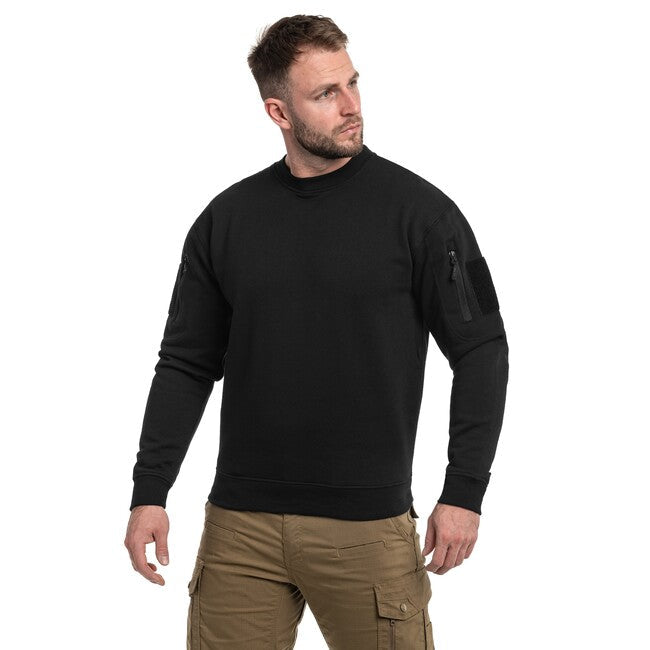 Mil-Tec Tactical hanorac cu gât rotund, negru