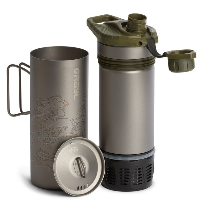 GRAYL GeoPress™ Purifier sticlă de filtrare Titanium + Cook Lid, Olive Drab