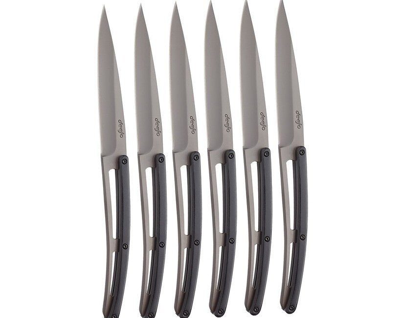Deejo Table set 6 cuțite, titan gri, lemn de abanos