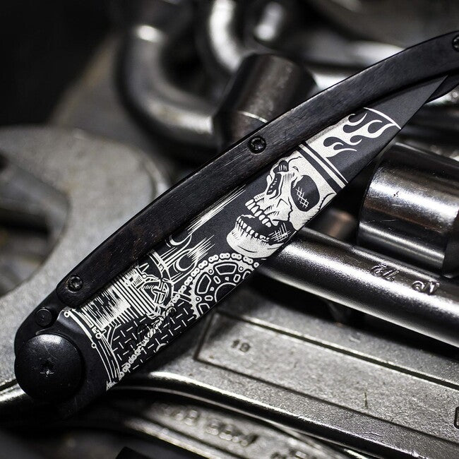 Deejo Black Tattoo briceag biker lemn de ebonă Ride or Die