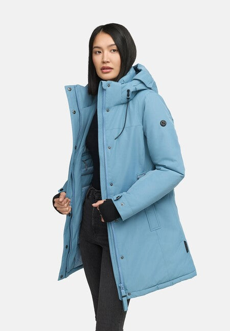Navahoo FROSTKUSS 14 parka de iarnă pentru femei cu glugă detașabilă și centură, powder blue