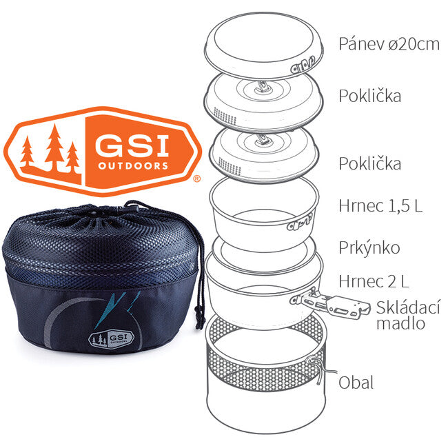 GSI Outdoors Bugaboo Base Camper set de camping pentru tacâmuri cu suprafață din teflon pentru 2 persoane, 1.5 + 2 l
