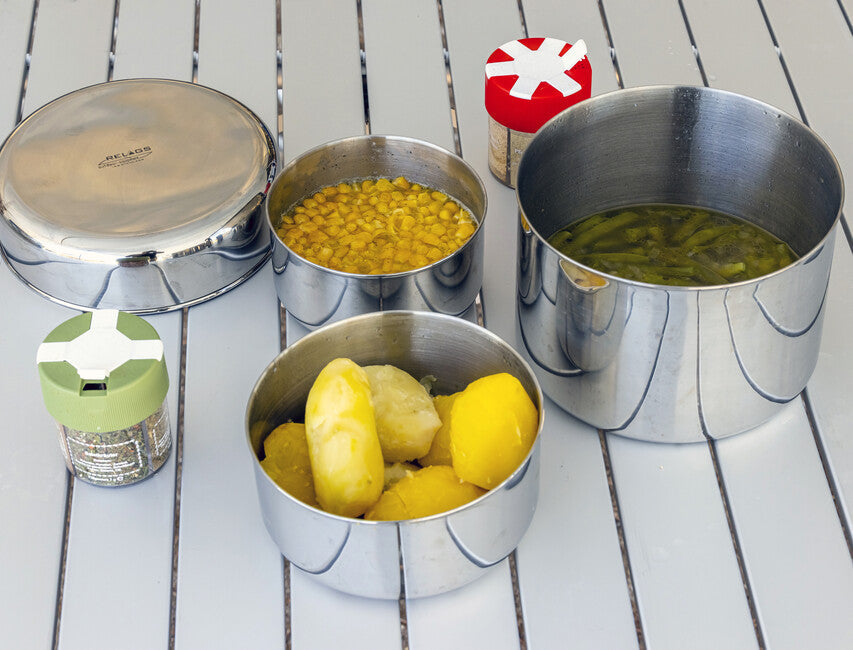 BasicNature Biwak 3 set de gătit din oțel inoxidabil pentru întreaga familie