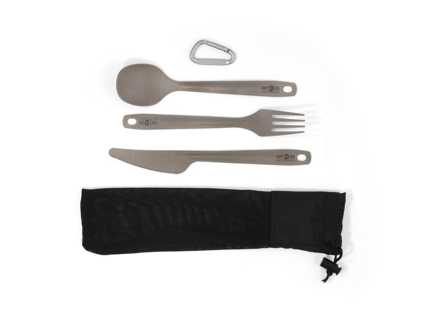 Origin Outdoors Titanium set tacâmuri din titan 3 piese cu carabinieră