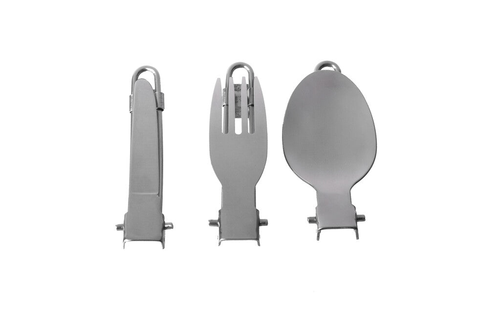 BasicNature MiniTrek set de tacâmuri pliabile din oțel inoxidabil cu geantă din nylon