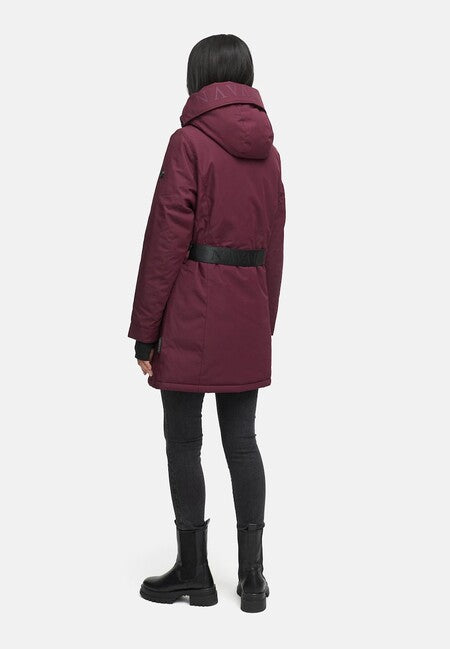 Navahoo FROSTKUSS 14 parka de iarnă pentru femei cu glugă detașabilă și centură, wine