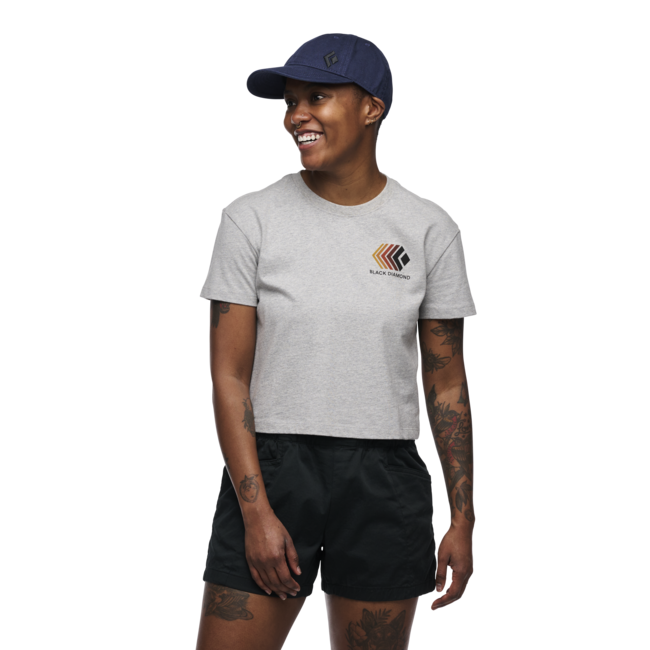 Black Diamond Faded tricou crop cu mânecă scurtă pentru femei, nickel heather