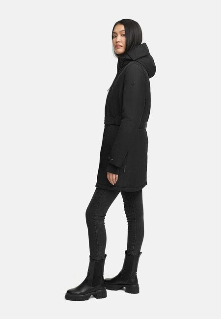 Navahoo FROSTKUSS 14 parka de iarnă pentru femei cu glugă detașabilă și centură, neagră