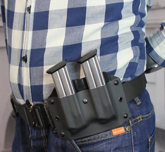 Falco Kydex Vertical holster F902 2021 pentru două încărcătoare compatibil cu încărcătoarele Glock 17, negru dreapta