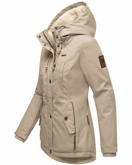 Marikoo Bikoo parka de iarnă pentru femei cu glugă, Light taupe