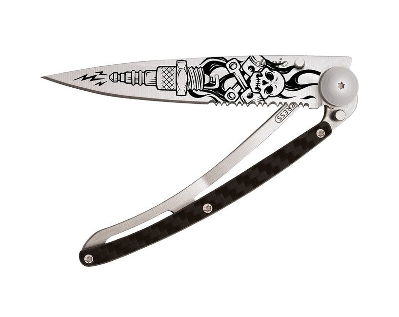 Deejo Tattoo briceag Serration titan carbon fiber Biker