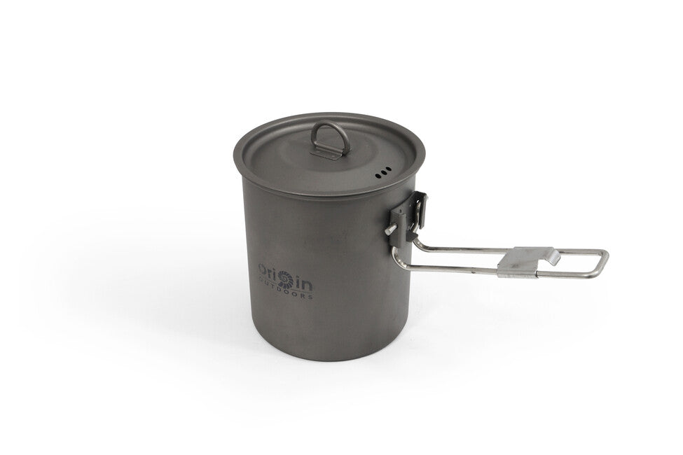 Origin Outdoors Titanium oală de trekking din titan/cană cu gură de turnare și mâner rabatabil Camping Pot, 750 ml