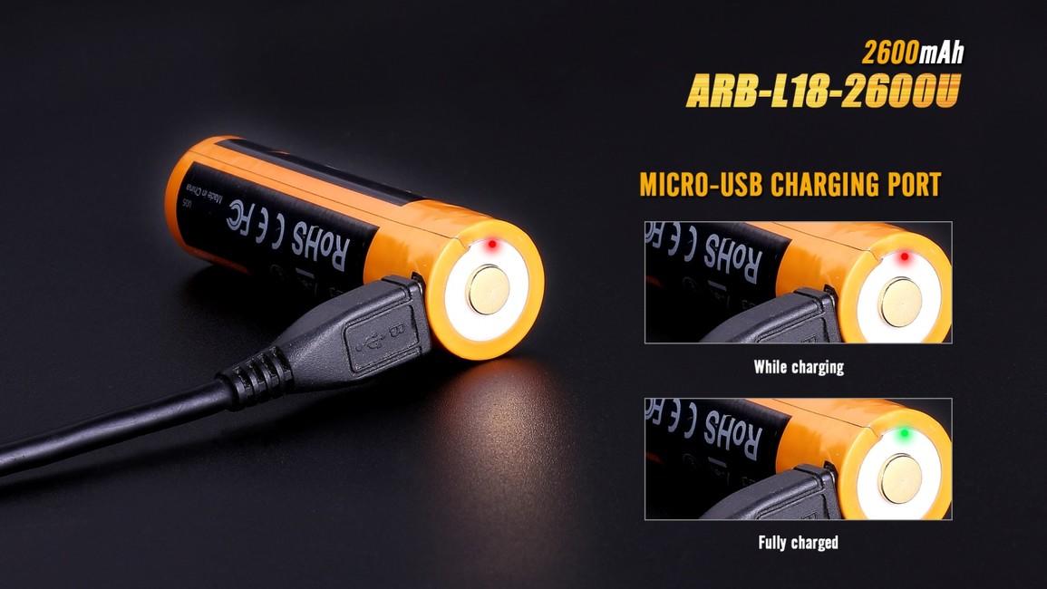 Fenix 18650 baterie USB Li-Ion 2600 mAh