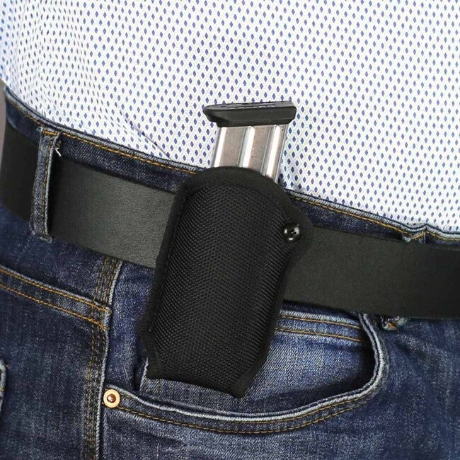 Falco port-încărcător din nailon F801 pentru curea cu șurub de retenție compatibil cu încărcătoarele Glock 19, negru stânga