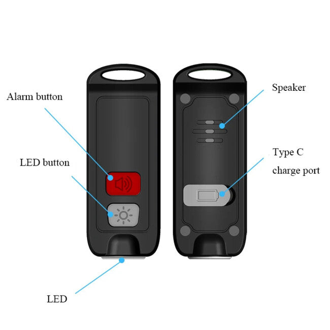 W&G SHIELD SOS alarmă personală cu LED și buton de activare, albastru