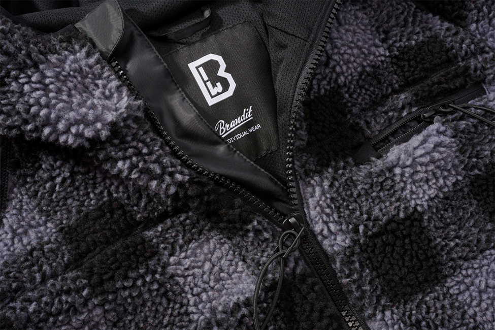 Brandit Worker geacă fleece cu glugă Teddyfleece, neagră/gri