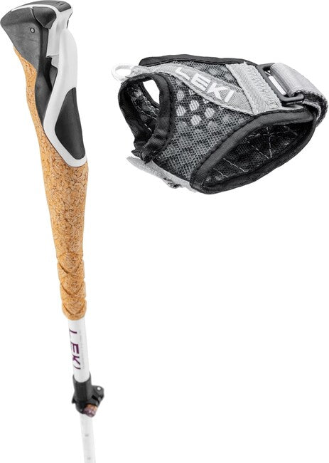 LEKI Cross Trail FX Superlite Compact bețe de trekking, albe-roz-negru, 100 - 120 cm