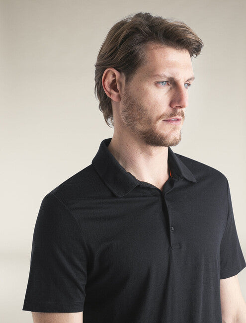 Icebreaker 150 Tech Lite III Merino tricou polo pentru bărbați cu mânecă scurtă, negru
