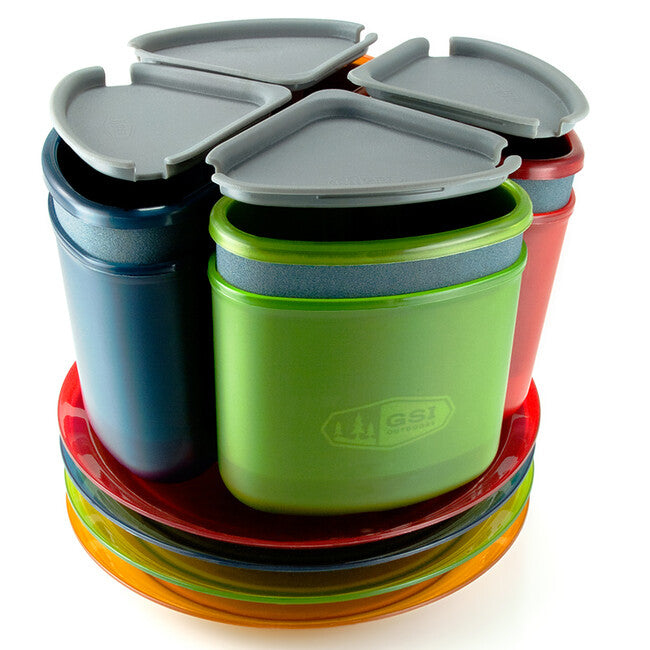 GSI Outdoors Infinity 4 Person Compact Tableset set de camping pentru tacâmuri pentru 4 persoane, Multicolor